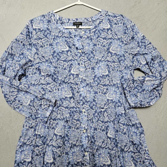 Talbots Sz 12 Cotton Voile Flowy Tiered dress Buoyant Blossoms Maxi Belt Dress - Picture 7 of 15